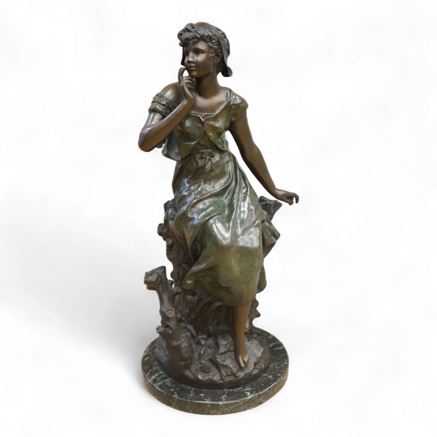 Auguste Moreau (1832-1927), ‘Chant de L’Alouette’, patinated bronze, signed, on marble base, height 70cm